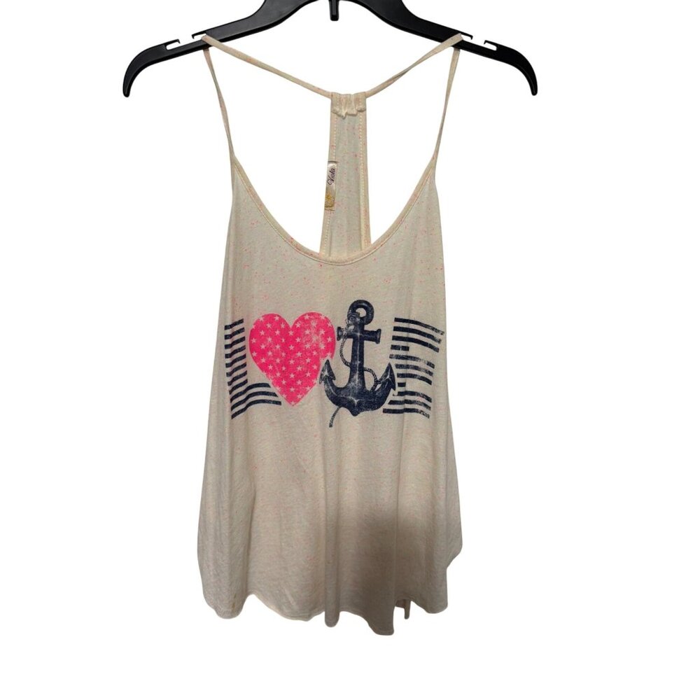 Viola Tank Top White with multi Neon splatter Nautical Love Womans L